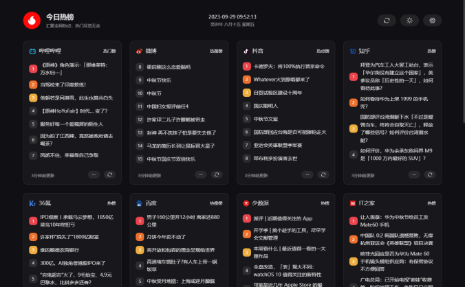 一个聚合热门数据的新闻资讯站